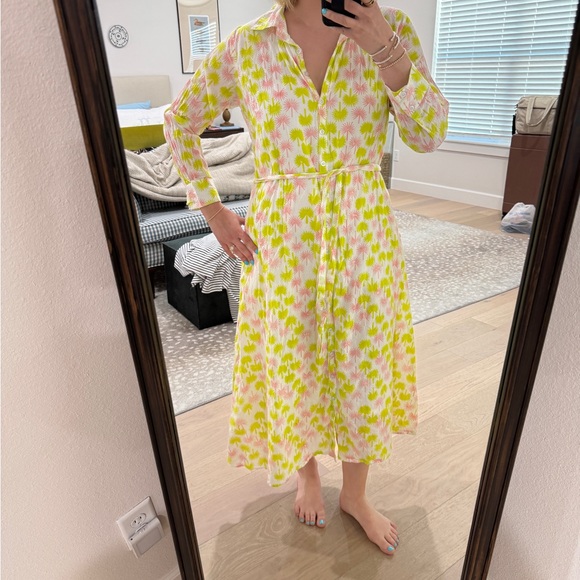 Women’s Lime Green & Pink Floral Midi Shirt Dress - Picture 3 of 5